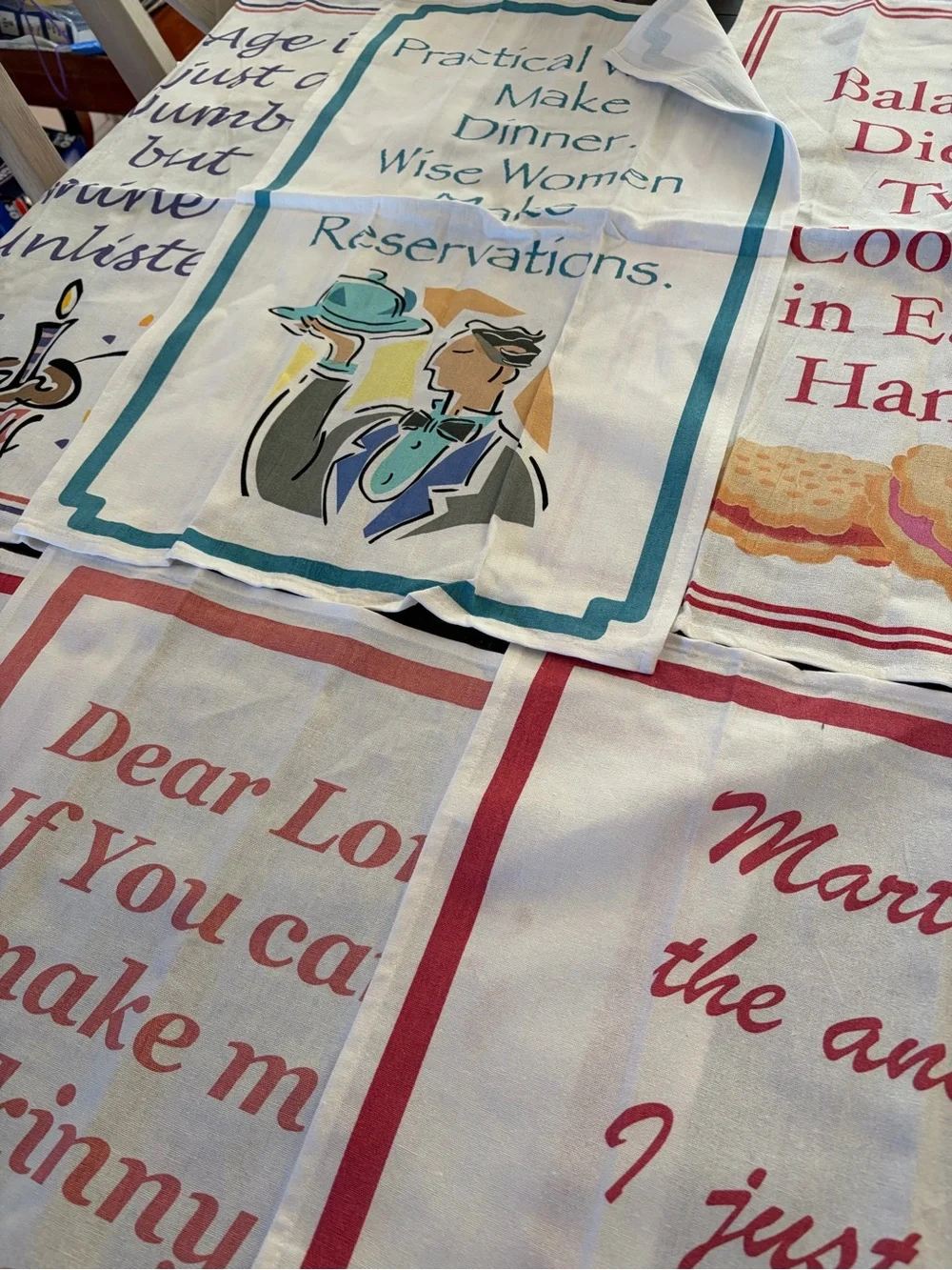 Lot of 8 Funny Colorful Tea Towels 100% Cotton Cinderella Martinis and More!